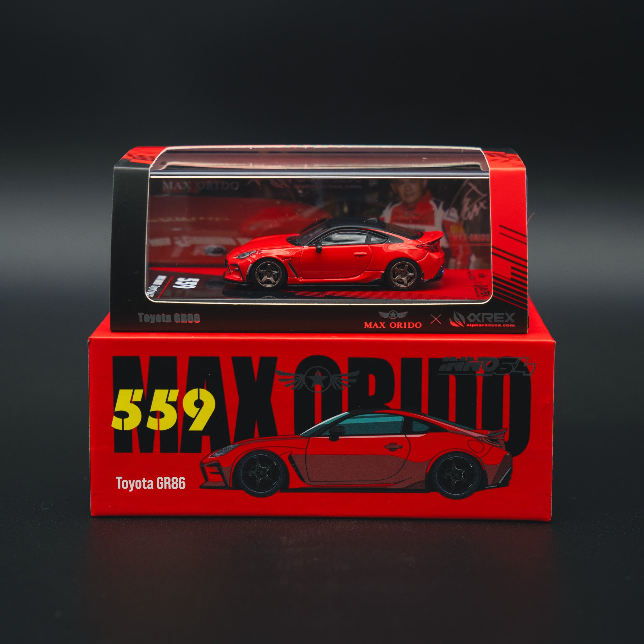 Max Orido x AlphaRex GR86 1:64 Diecast Model (RED) or LUCKY GOLD